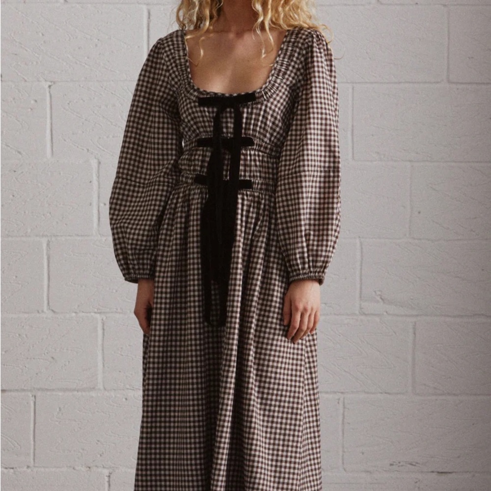 NWT Damson and Madder Dakota Bow Midi Dress Gingham